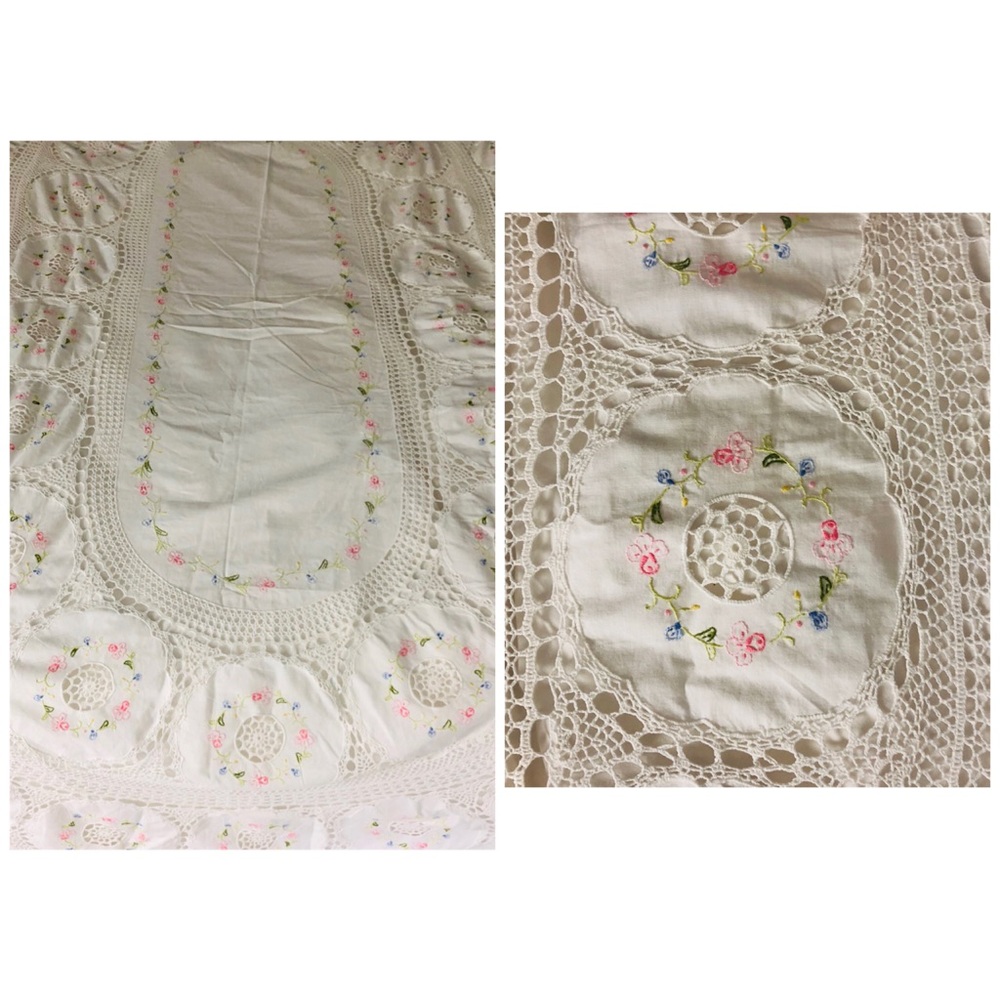 Lace Doily and Cotton Antique-Look Tablecloth